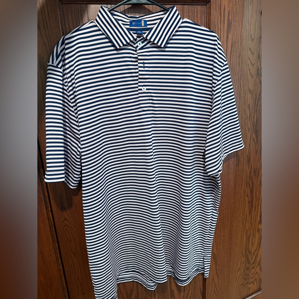 Men's Navy & White Striped Polo Shirt
